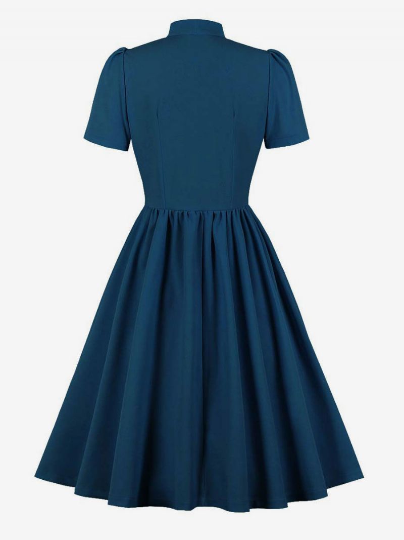 Retro Klänning 1950-tal Audrey Hepburn Stil Marinblå Dam Kortärmad Swing Dress - Marinblå