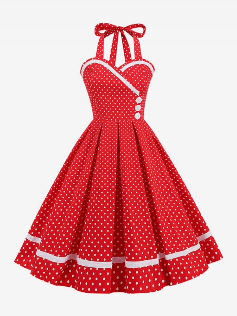 Retroklänning För Kvinnor 1950-tals Audrey Hepburn-stil Bourgogne Med Knappar Ärmlös Sweetheart Neck Swing-klänning - Röd