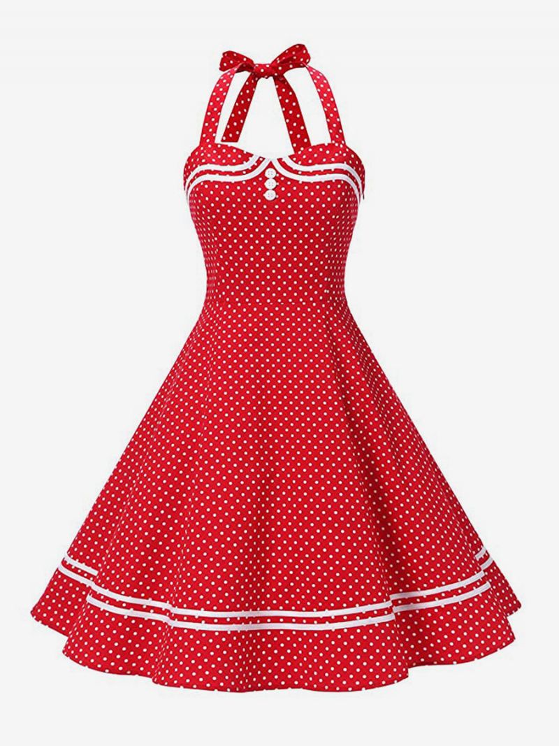 Retroklänning För Kvinnor 1950-tals Audrey Hepburn-stil Gul Pläd Rygglösa Knappar Ärmlös Sweetheart Neck Medium Rockabilly-klänning - Röd