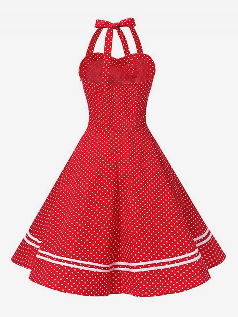 Retroklänning För Kvinnor 1950-tals Audrey Hepburn-stil Gul Pläd Rygglösa Knappar Ärmlös Sweetheart Neck Medium Rockabilly-klänning - Röd