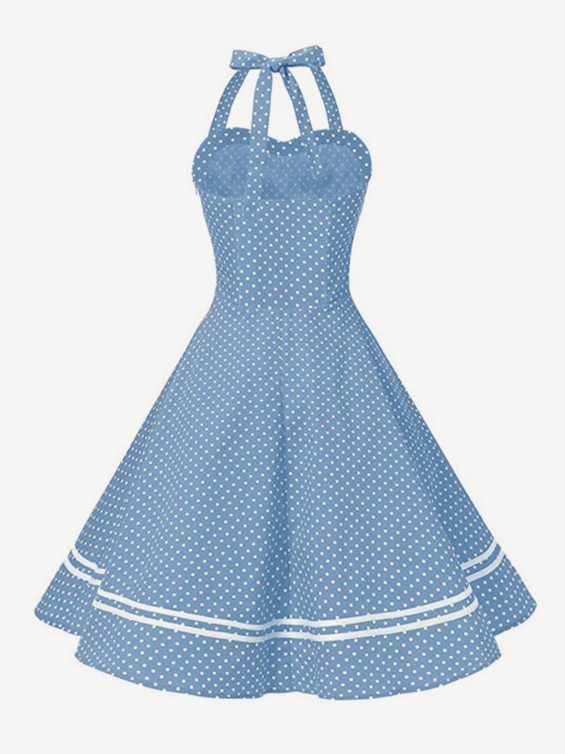 Retroklänning För Kvinnor 1950-tals Audrey Hepburn-stil Gul Pläd Rygglösa Knappar Ärmlös Sweetheart Neck Medium Rockabilly-klänning - Ljus Himmelsblå