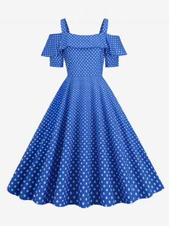 Vintageklänning För Damer 1950-tal Bateau Neck Kort Ärm Medium Polka Dot Rockabilly Dress