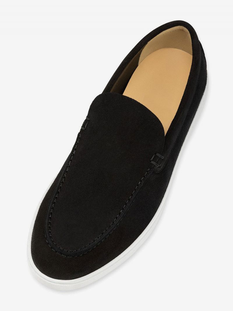 Fritidsskor För Män Svart Rund Tå Slip-on Loafers - Svart