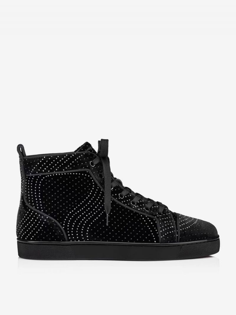 Fritidsskor För Män Vit Rund Tå Rhinestones Slip-on High Top Sneakers - Svart