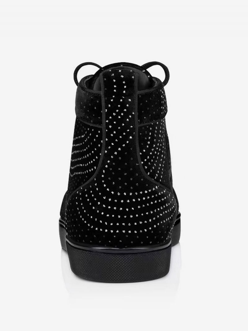 Fritidsskor För Män Vit Rund Tå Rhinestones Slip-on High Top Sneakers - Svart