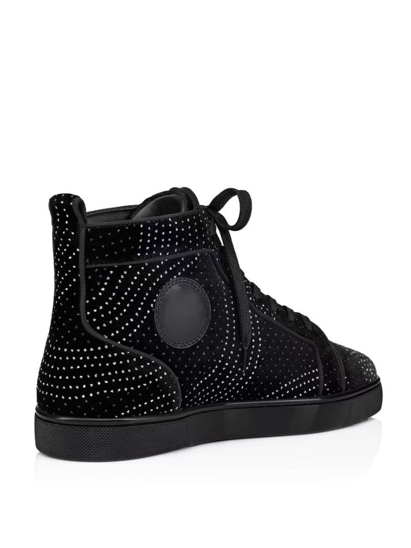 Fritidsskor För Män Vit Rund Tå Rhinestones Slip-on High Top Sneakers - Svart