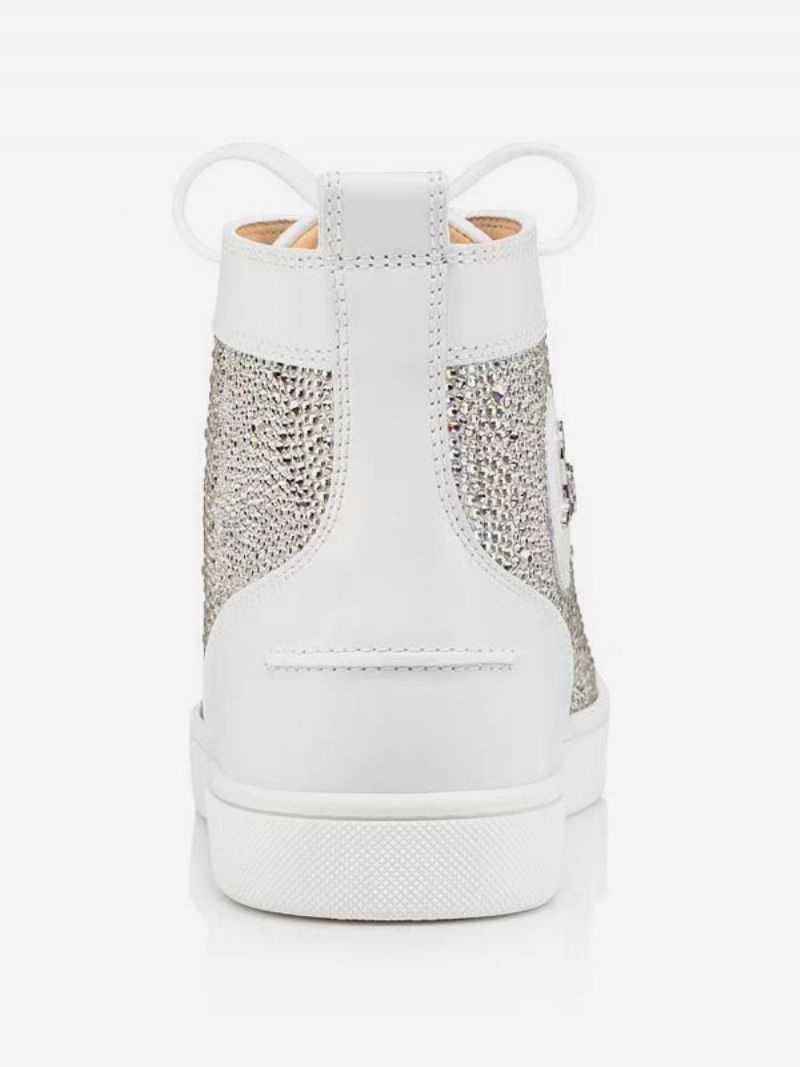 Fritidsskor För Män Vit Rund Tå Rhinestones Slip-on High Top Sneakers - Vit