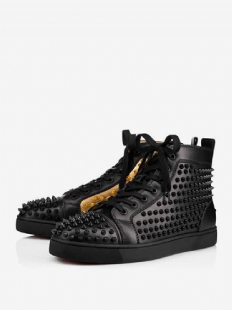 Herr Blad Gold Spikes Rund Tå Snörning High Top Prom Party Sneakers