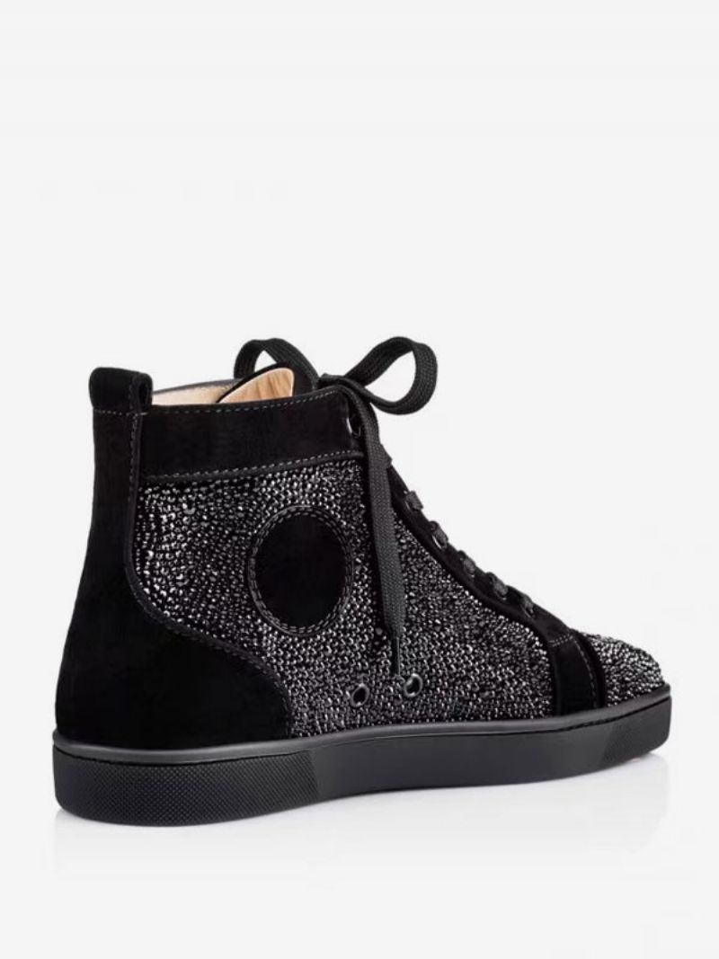 Herr Casual High Top Sneakers Svart Rhinestones Slip-on Skor Herrskor - Svart