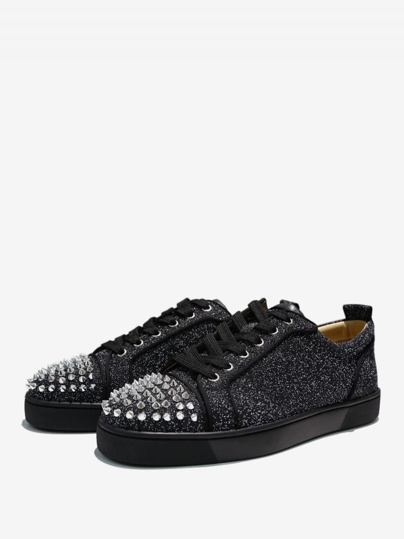 Herr Glitter Rhinestone Rund Toe Low Top Sneakers Med Spikes