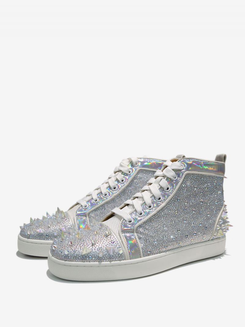 Herr Holographic Rhinestones High Top Prom Party Sneakers Skor Med Spikes