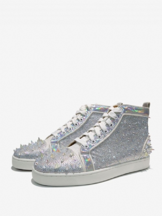 Herr Holographic Rhinestones High Top Prom Party Sneakers Skor Med Spikes