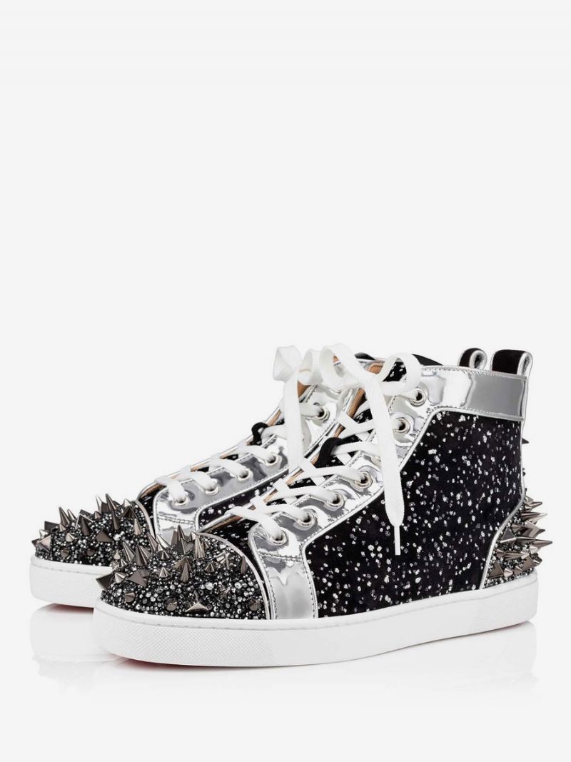 Herr Rhinestones Spiked High Top Sneakers Prom Party Skor