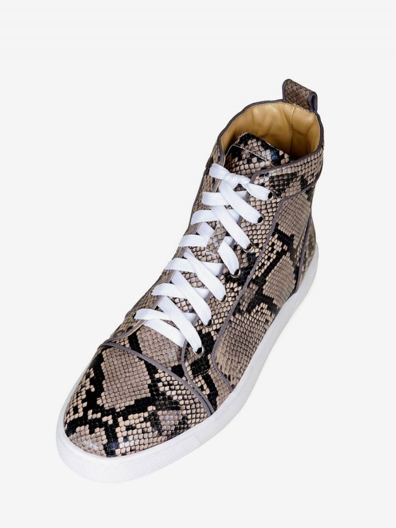 Herr Snakeskin High Top Sneakers Skateboard Skor - Kaffe Brun