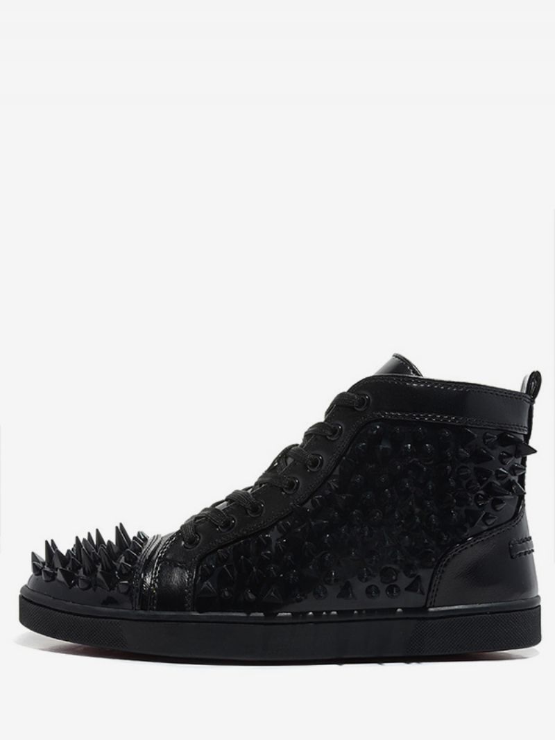 Herr Svart Konstläder High Top Prom Party Sneakers Skor Spike