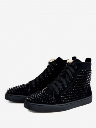 Herr Svarta High Top Sneakers Rund Toe Spike Skor