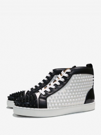 Herr Svarta Och Vita High Top Sneakers Med Spikes