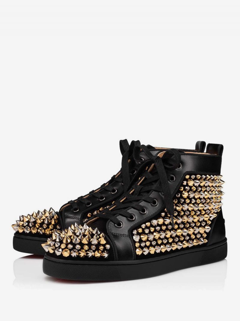 Herrskor Med Snörning Högtopp Prom Party Sneakers Skor Gold Spikes