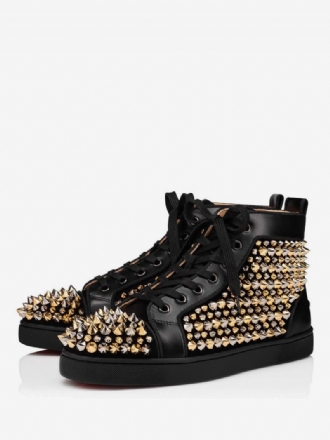 Herrskor Med Snörning Högtopp Prom Party Sneakers Skor Gold Spikes