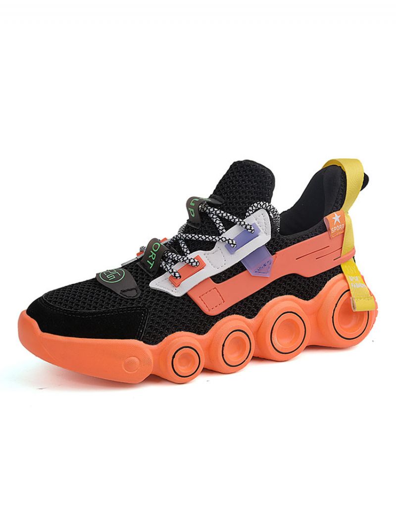 Herrsneakers Comfy Color Block Mesh Rund Toe Låga Toppar Blå Sneakers - Orange