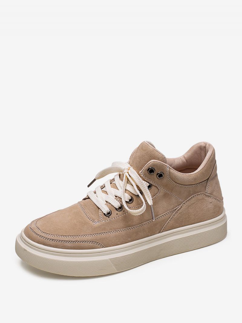 Herrsneakers För Män Mode Kohud Rund Tå Color Block Causal Skor - Beige