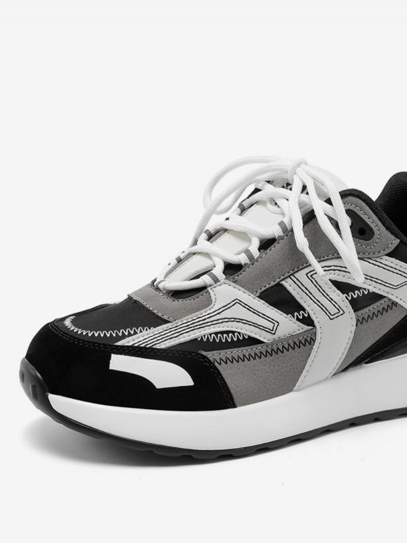 Herrsneakers För Män Mode Pu-läder Rund Tå Färgblock - Svart