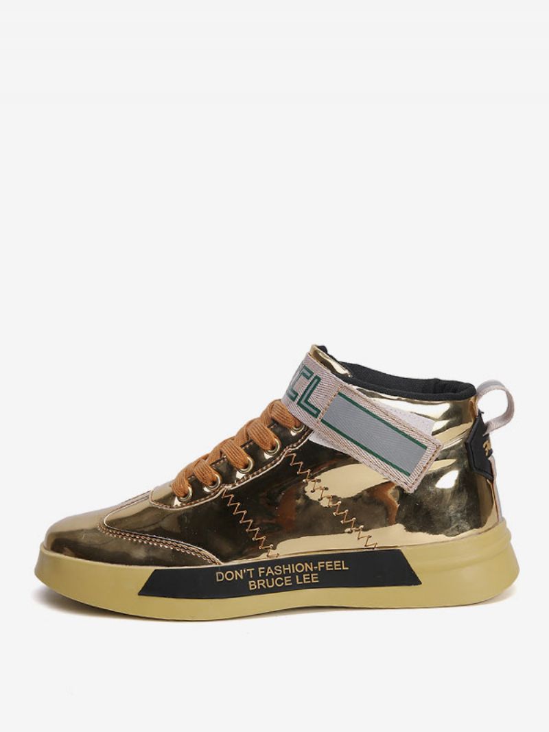 Herrsneakers För Män Mode Pu-läder Rund Tå Monk Strap Skate Skor - Guld