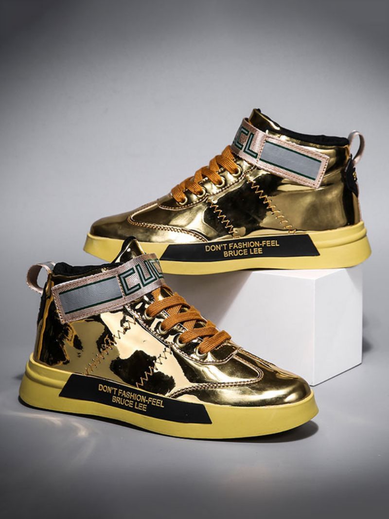 Herrsneakers För Män Mode Pu-läder Rund Tå Monk Strap Skate Skor - Guld