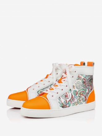 Högtoppade Bal Festsneakers För Män Skor Orange Rund Tå Konstverk Tryckt Snörning High Top Sneakers