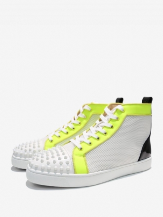 Män Vit Kohud Rund Toe Artwork Nitar High Top Sneakers