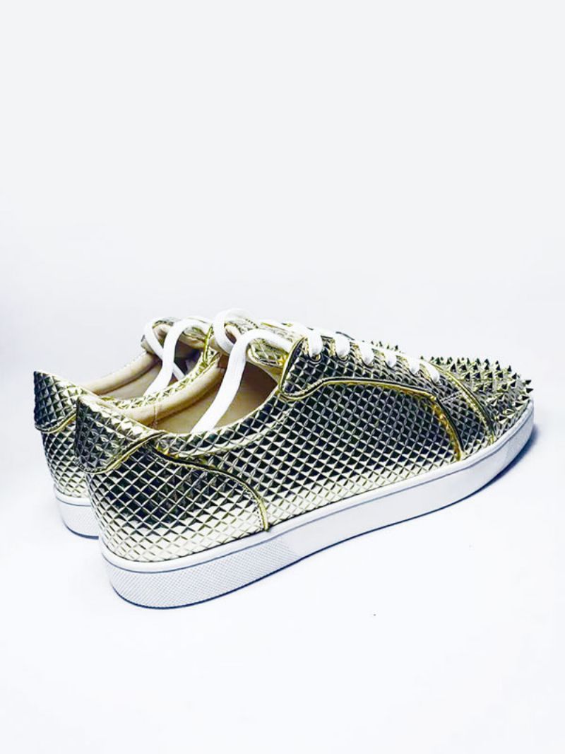 Skateskor För Män Guld Rund Tå Nitar Geometriska Snörskor Sneakers - Guld