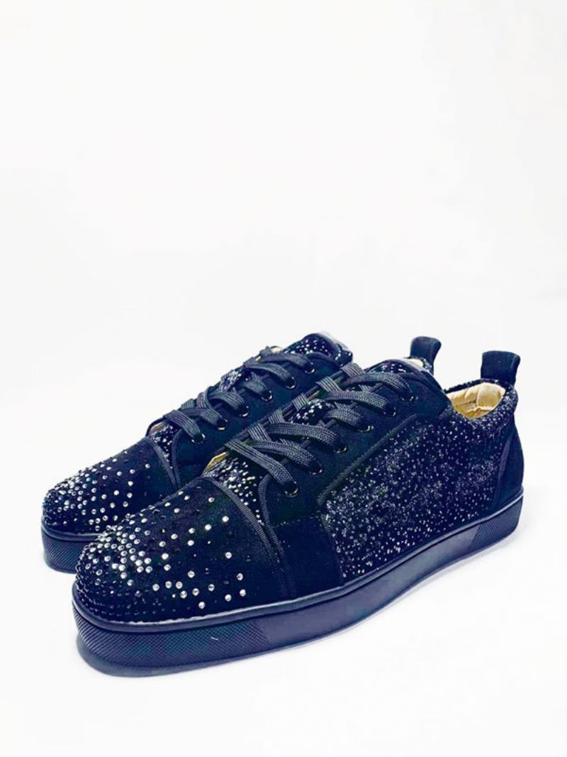 Skateskor För Män Svart Rhinestones Med Rund Tå Sneakers Balfestskor