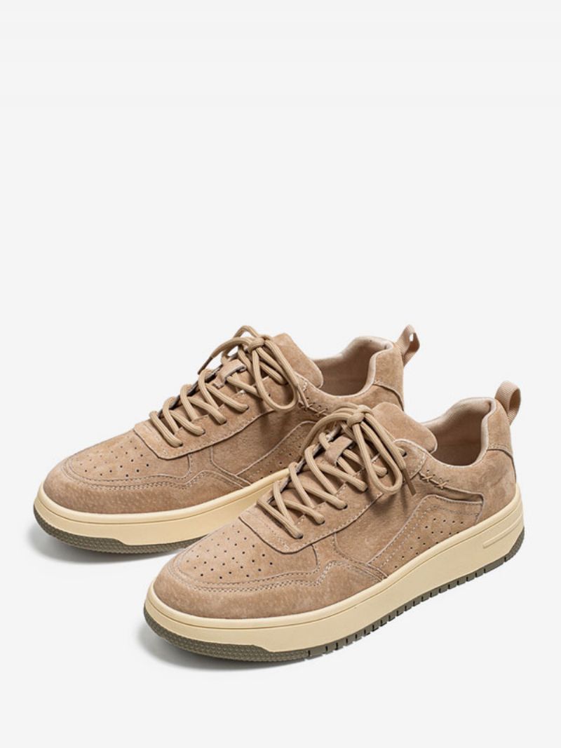 Sneakers För Herr Mysig Kohud Rund Toe Causal Skor - Beige