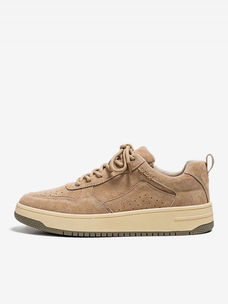 Sneakers För Herr Mysig Kohud Rund Toe Causal Skor - Beige