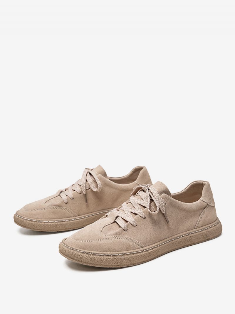 Sneakers För Herr Mysiga Mocka Skinn Rund Toe Causal Skor - Beige