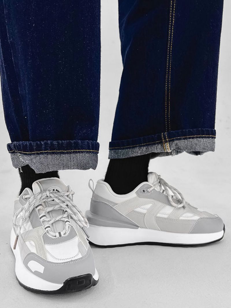 Sneakers För Män Comfy Color Block Pu-läder Rund Tå - Grå