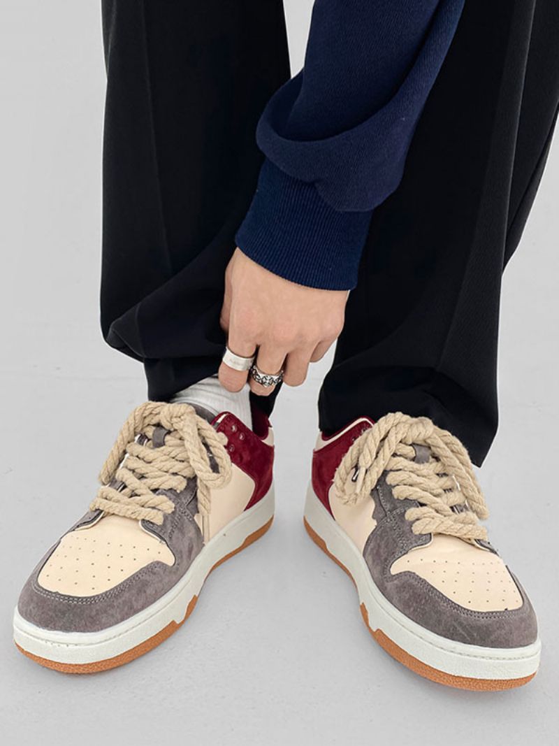 Sneakers För Män Comfy Color Block Pu-läder Rund Tå - Rosa