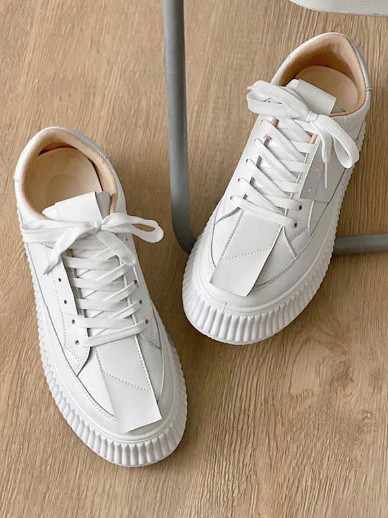 Sneakers Med Tjock Klack För Män Vit Designad Snörning - Vit