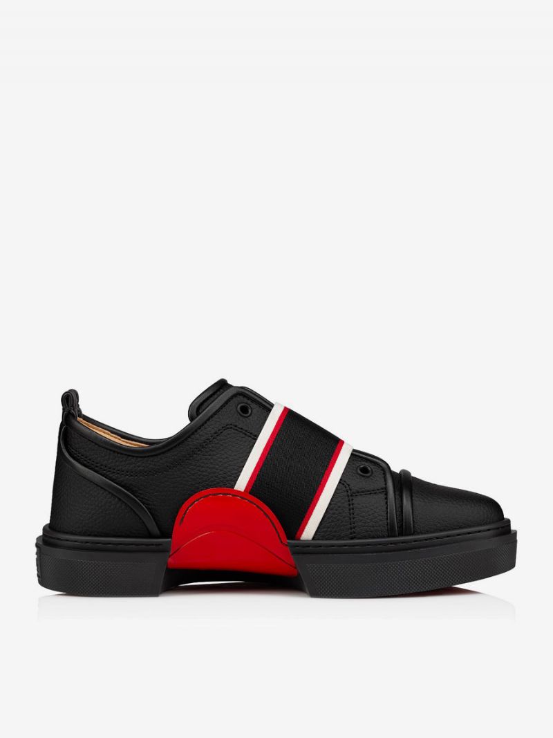 Svarta Skate Skor Män Rund Toe Artwork Slip-on Low Top Sneakers - Svart