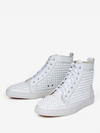 Vita Pu-lädernitar För Män High Top Sneakers