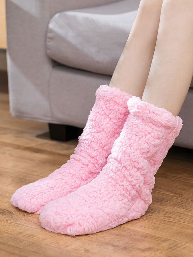 Svarta Strumpor Hög Kvalitet Fluffy Stickad Vinter Tjock Varm Mysig Fuzzy Calcetines Felpa Floor Invierno Damstrumpor - Rosa