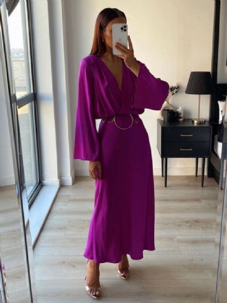 Kvinnors Festklänningar Grape V-hals Plisserad Långärmad Layered Prom Maxi Dress