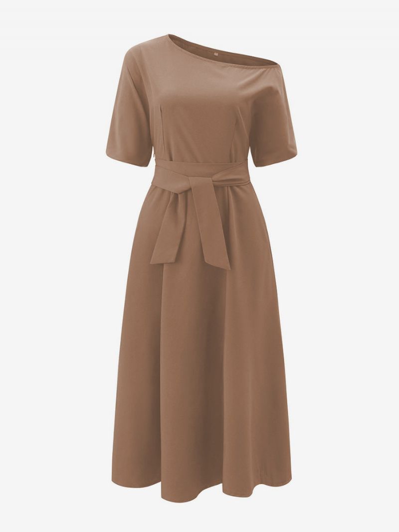 Kvinnors Festklänningar Grön Asymmetrisk Hals Sash Kort Ärm Layered Semi Formell Klänning - Khaki