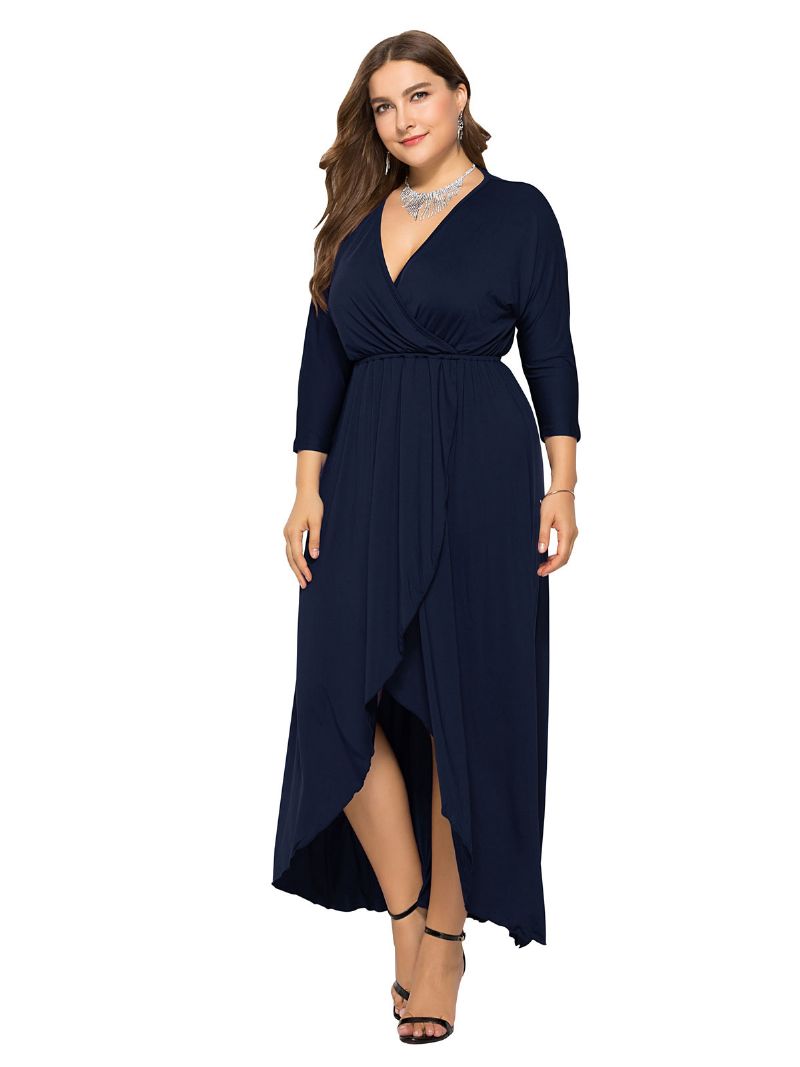 Kvinnors Plus Size Maxiklänning Beep Blue Långärmad V-ringad Oversized Lång Klänning