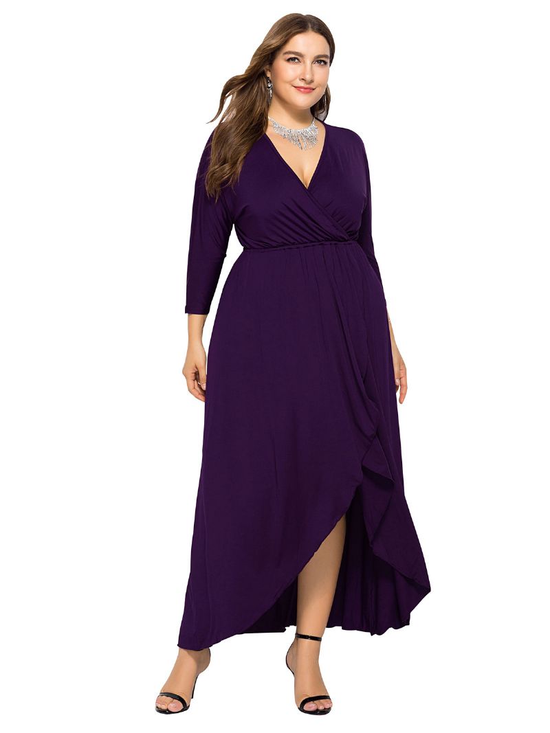 Kvinnors Plus Size Maxiklänning Beep Blue Långärmad V-ringad Oversized Lång Klänning - Lila