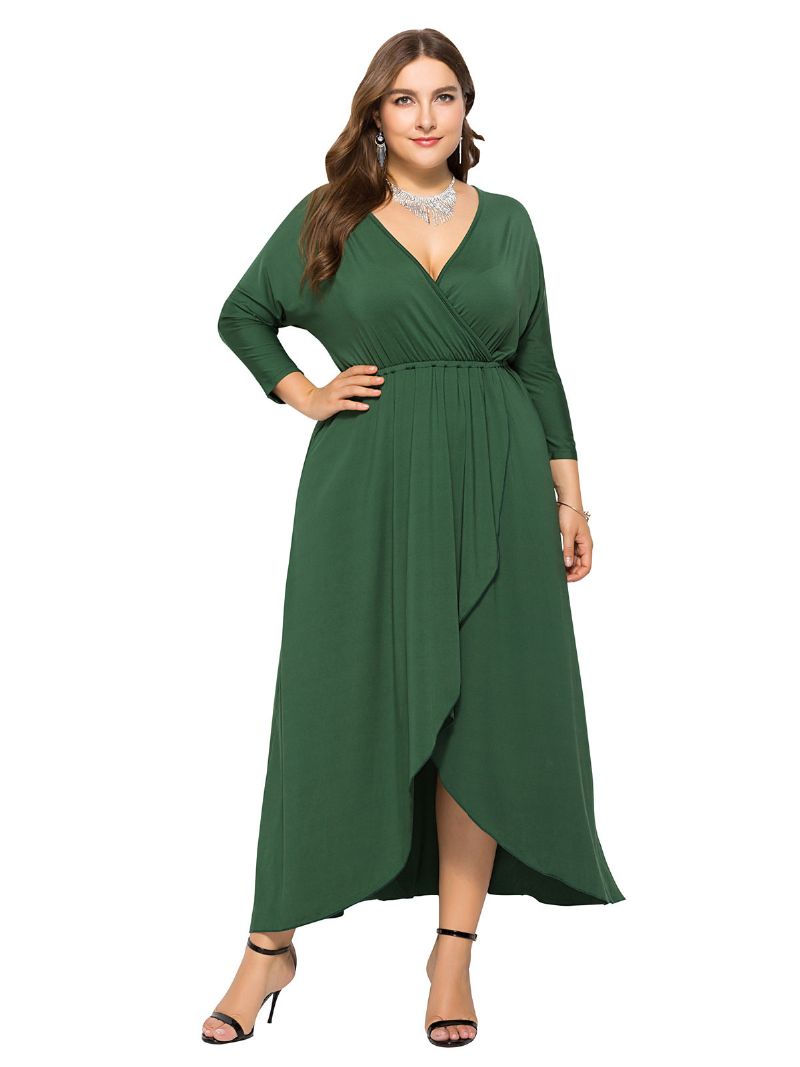 Kvinnors Plus Size Maxiklänning Beep Blue Långärmad V-ringad Oversized Lång Klänning - Grön