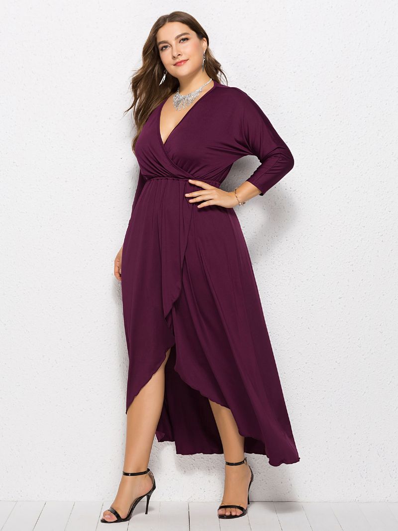 Kvinnors Plus Size Maxiklänning Beep Blue Långärmad V-ringad Oversized Lång Klänning - Fuchsia