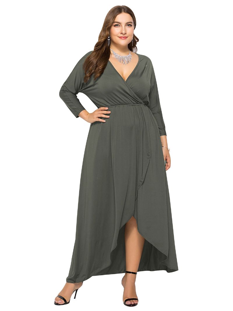 Kvinnors Plus Size Maxiklänning Beep Blue Långärmad V-ringad Oversized Lång Klänning - Grå