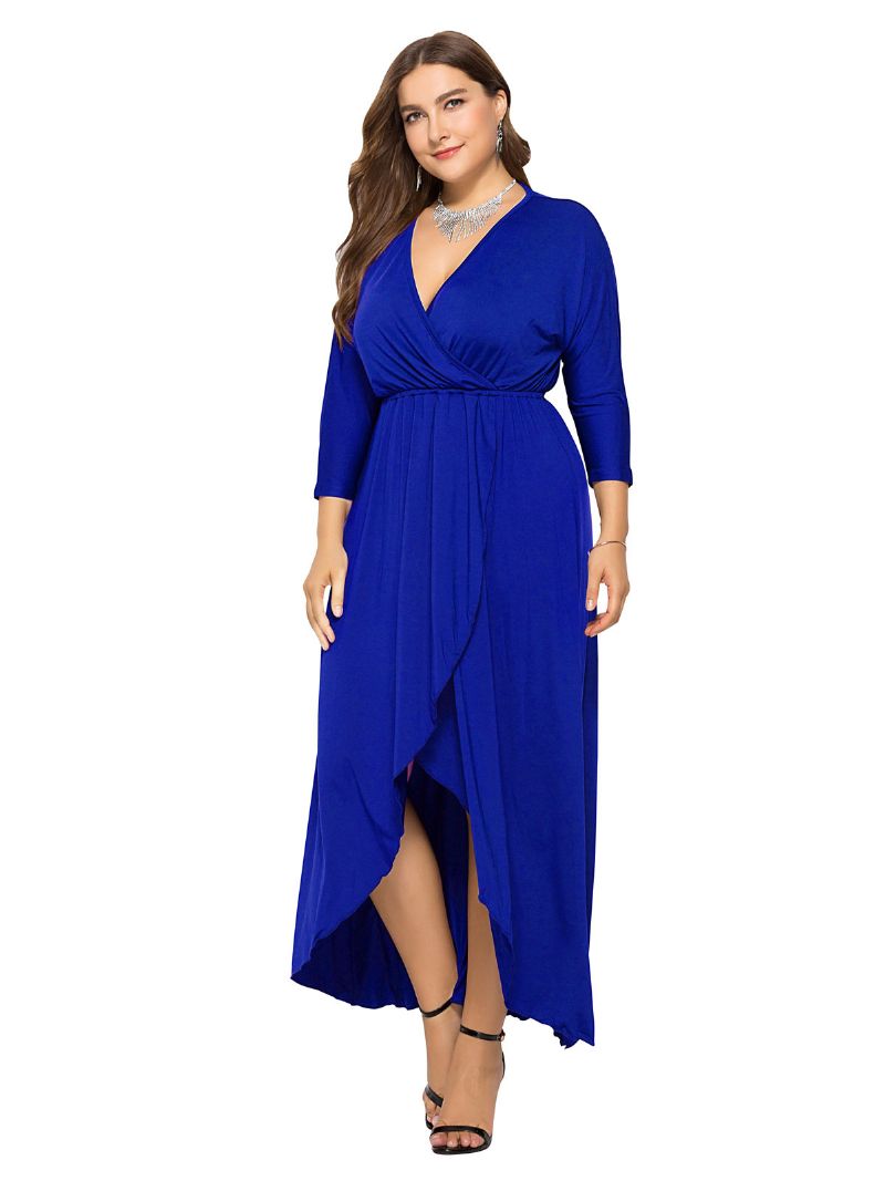 Kvinnors Plus Size Maxiklänning Beep Blue Långärmad V-ringad Oversized Lång Klänning - Kunglig Blå