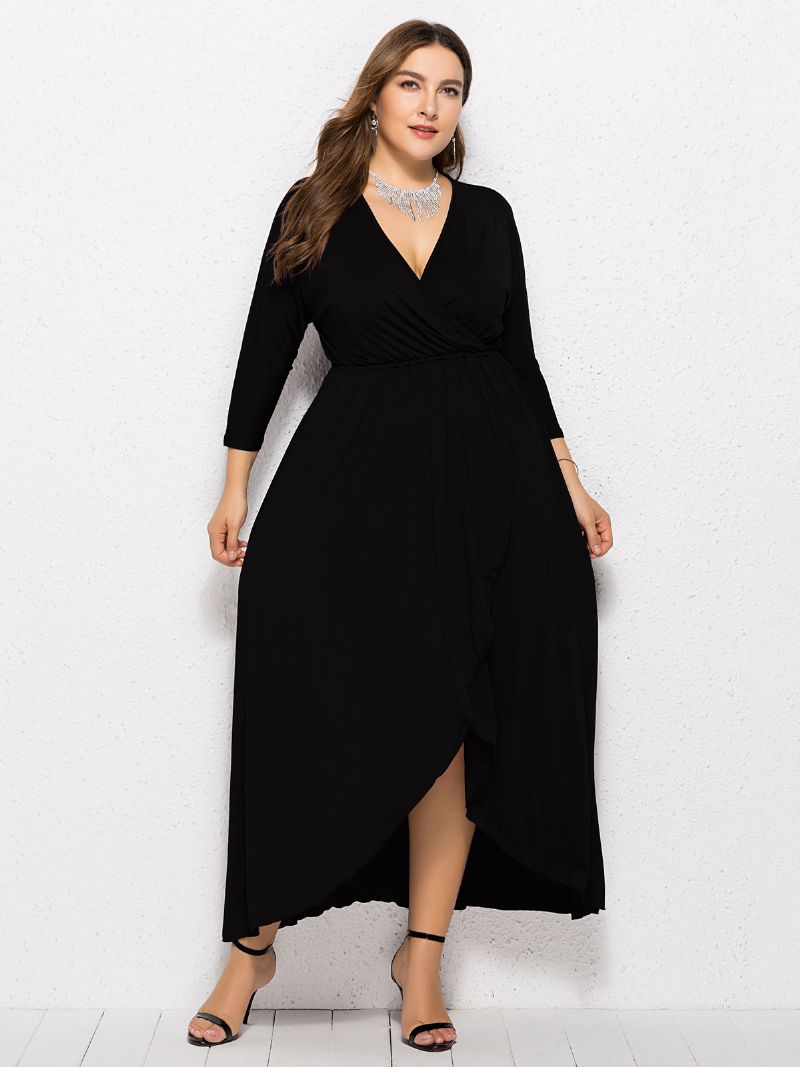 Kvinnors Plus Size Maxiklänning Beep Blue Långärmad V-ringad Oversized Lång Klänning - Svart